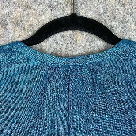 Pure Jill Linen Aqua Blue 3/4 Sleeve Easy Button-Front Lagenlook Tunic Top  Sz S - Picture 9 of 13